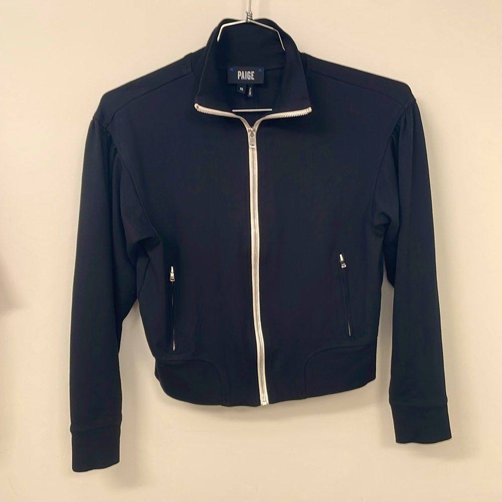 Paige knit track jacket with contrast zipper in excellent condition.